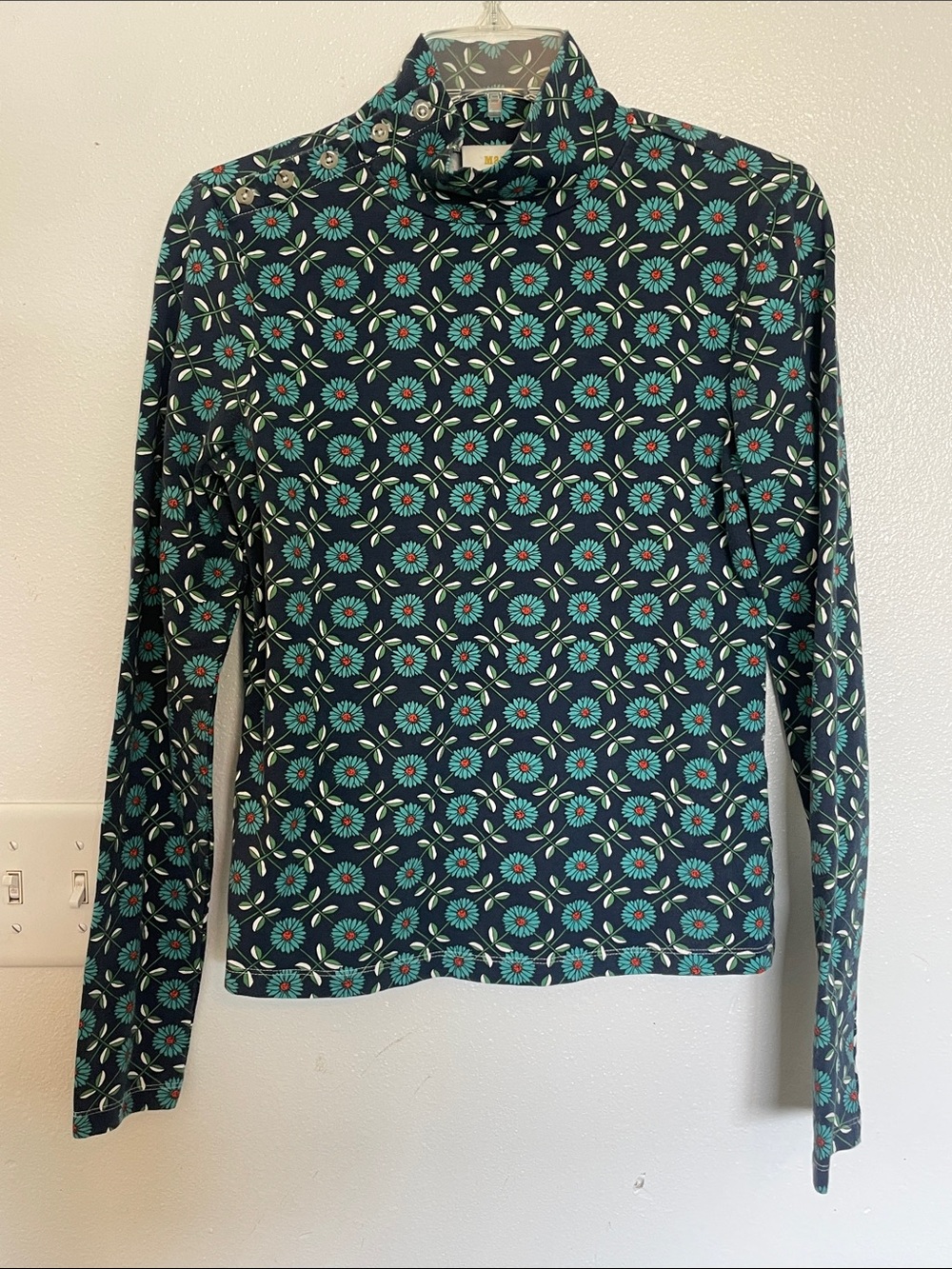 Maeve Navy Floral Mock Neck Long Sleeve Top